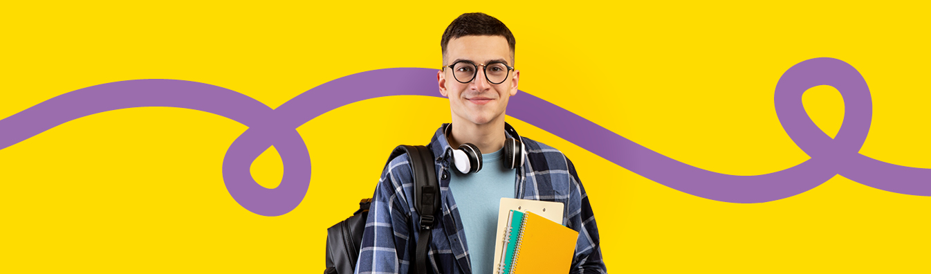 Young man in front of vibrant background